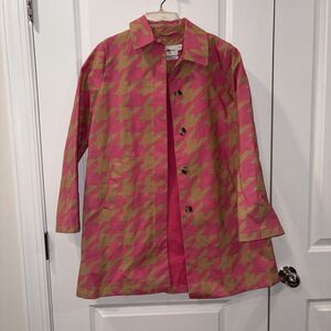 Isaac Mizrahi Pink Plaid Houndstooth Trenchcoat Jacket Coat Small Barbiecore